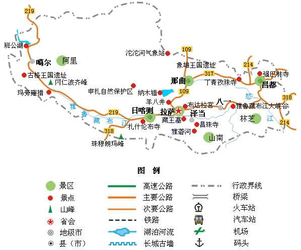 西藏旅游景點(diǎn)分布圖